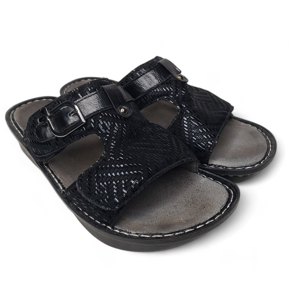 Alegria Black Leather Slide Sandals with Buckles